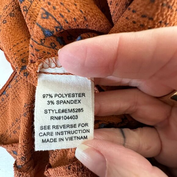 E & M Rust & Black Aztec Print V-Neck Spaghetti Strap Pockets Tie Waist Jumpsuit - Picture 11 of 16